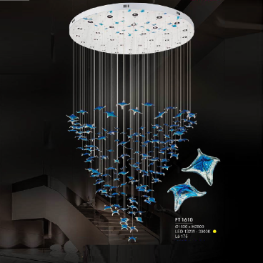H - FT 1610: Đèn thả Phale - KT: Ø1500mm x H2500mm - Đèn LED 132W ánh sáng vàng 3000K