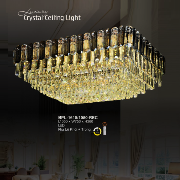 A - MPL - 1615/1050 - REC: Đèn áp trần chữ nhật Phale màu khói + Trong - KT: L1050mm x W750mm x H360mm - Đèn LED đổi 3 màu