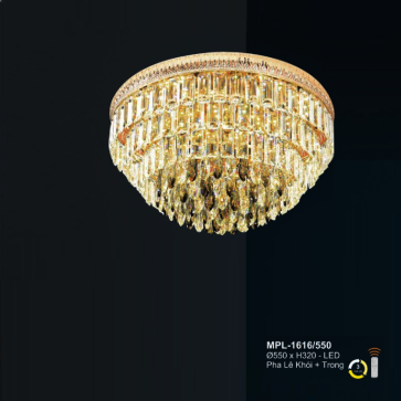 A - MPL - 1616/550: Đèn áp trần Phale màu khói + trong - KT: Ø550mm x H320mm - Đèn LED đổi 3 màu