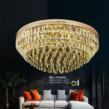 A - MPL - 1616/800: Đèn áp trần Phale màu khói + trong - KT: Ø800mm x H520mm - Đèn LED đổi 3 màu