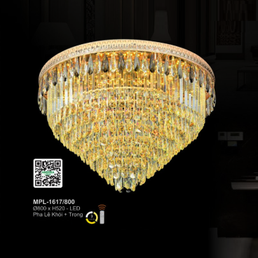 A - MPL - 1617/800: Đèn áp trần Phale màu khói + trong - KT: Ø800mm x H520mm - Đèn LED đổi 3 màu