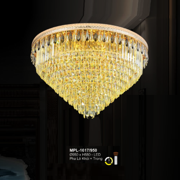 A - MPL - 1617/950: Đèn áp trần Phale màu khói + trong - KT: Ø950mm x H580mm - Đèn LED đổi 3 màu
