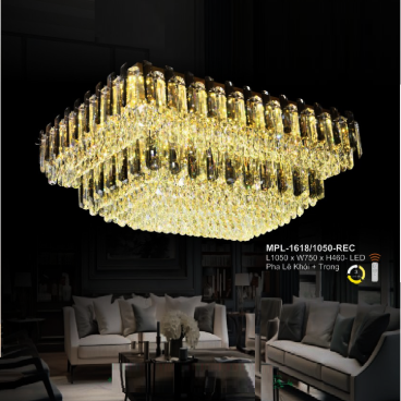 A - MPL - 1618/1050 - REC: Đèn áp trần chữ nhật Phale màu khói + Trong - KT: L1050mm x W750mm x H460mm - Đèn LED đổi 3 màu