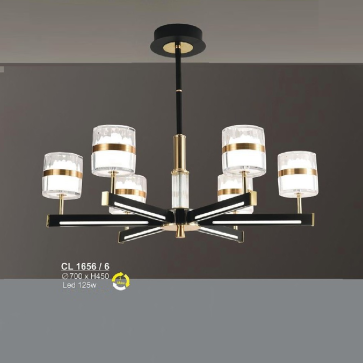 S - CL 1656/6: Đèn chùm  LED 6 Tay - KT: Ø700mm x H450mm - Đèn LED 125W ánh sáng đổi 3 màu