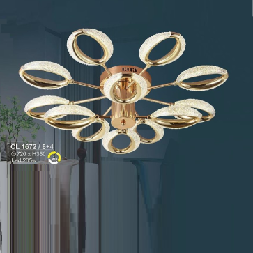 S - CL 1672/8+4: Đèn chùm  LED 12 Tay - KT: Ø720mm x H350mm - Đèn LED 205W ánh sáng đổi 3 màu
