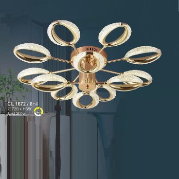 S - CL 1672/8+4: Đèn chùm  LED 12 Tay - KT: Ø720mm x H350mm - Đèn LED 205W ánh sáng đổi 3 màu