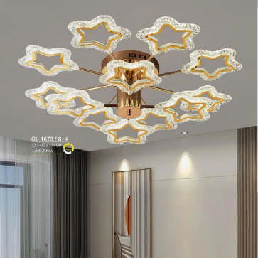 S - CL 1673/8+4: Đèn chùm  LED 12 Tay - KT: Ø740mm x H400mm - Đèn LED 205W ánh sáng đổi 3 màu