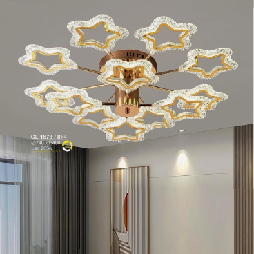 S - CL 1673/8+4: Đèn chùm  LED 12 Tay - KT: Ø740mm x H400mm - Đèn LED 205W ánh sáng đổi 3 màu