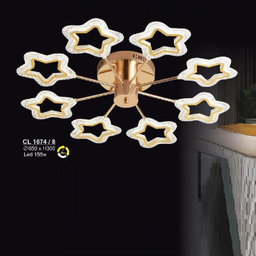 S - CL 1674/8: Đèn chùm  LED 8 Tay - KT: Ø650mm x H300mm - Đèn LED 155W ánh sáng đổi 3 màu