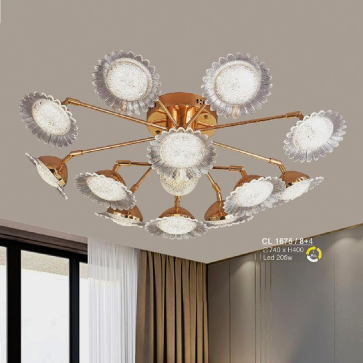 S - CL 1675/8+4: Đèn chùm  LED 12 Tay - KT: Ø740mm x H400mm - Đèn LED 205W ánh sáng đổi 3 màu