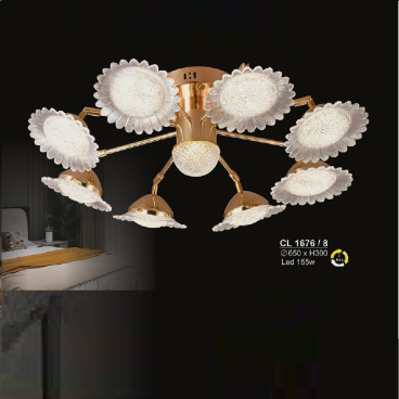 S - CL 1676/8: Đèn chùm  LED 8 Tay - KT: Ø650mm x H300mm - Đèn LED 155W ánh sáng đổi 3 màu