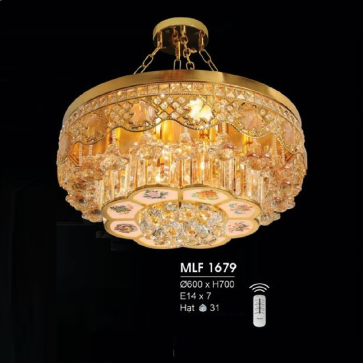 H -  MLF 1679: Đèn Phale gắn thả, 31 Hạt Phale - KT: Ø600mm x H700mm - Đèn chân E14 x 7 bóng  -  Remote