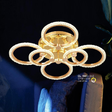 S - CL 1681/4+2: Đèn áo trần 6 vóng LED - KT: Ø700mm x L630mm - Đèn LED 205W ánh sáng đổi 3 màu