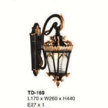 E - TD - 169: Đèn gắn tường ngoài trời - KT: L170mm x W260mm x H440mm - Đèn E27 x 1 bóng