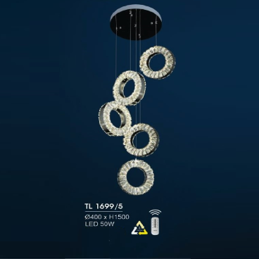 HF -  TL 1699/5: Đèn thả LED Phale - KT: Ø400mm x H1500mm - Đèn LED 50W ánh sáng đổi 3 màu - Remote