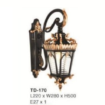 E - TD - 170: Đèn gắn tường ngoài trời - KT: L220mm x W280mm x H500mm - Đèn E27 x 1 bóng