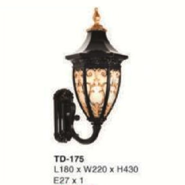 E - TD - 175: Đèn gắn tường ngoài trời - KT: L180mm x W220mm x H430mm - Đèn E27 x 1 bóng