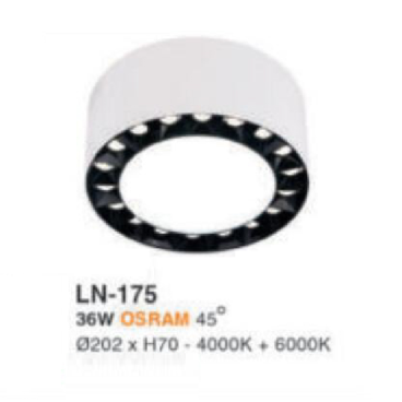 LN - 175: Đèn lon LED 36W gắn nổi, ánh sáng trung tính+trắng