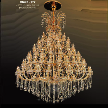 CNQT - 177: Đèn chùm nến Phale K9 112 tay - KT: Ø2000mm x  H2500mm - Bóng nến chân E14 x 112 bóng