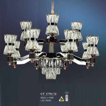 HF - CY 1175/12: Đèn chùm LED 12 tay -  KT: Ø950mm x H580mm - Đèn LED 200W đổi 3 màu