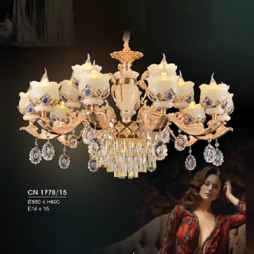 HF - CN 1778/15: Đèn chùm nến 15 tay - KT: Ø980mm x H600mm - Bóng đèn E14 x 15 bóng