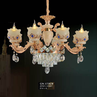 HF - CN 1778/8: Đèn chùm nến  8 tay - KT: Ø780mm x H580mm - Bóng đèn E14 x 8 bóng