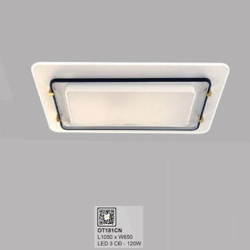 OT181CN: Đèn áp trần chữ nhật LED - KT: L1050mm x W650mm - Đèn LED 120W đổi 3 màu