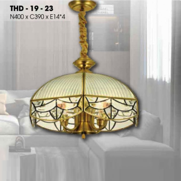 THD - 19 - 23: Đèn thả đồng - KT: W400mm x H390mm - Bóng đèn E14 x 4 bóng