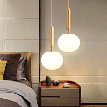 THCN  192 - 21: Đèn thả  đơn, thân xi đồng, chao thủy tinh trắng - KT: Ø150mm - Bóng đèn E27 x 1 bóng