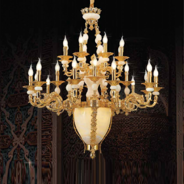 CNQT - 198: Đèn chùm nến chao đáy đá - KT: Ø950mm x H1200mm - Bóng Đèn chân E14 x 24 bóng