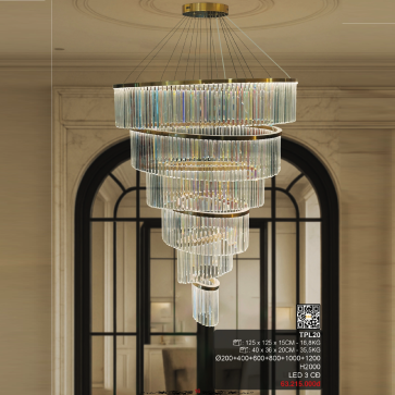 TPL20: Đèn thả thông tầng 6 vòng Phale LED - KT: Ø (200+400+600+800+1000+1200)mm x H2000mm - Đèn LED đổi 3 màu