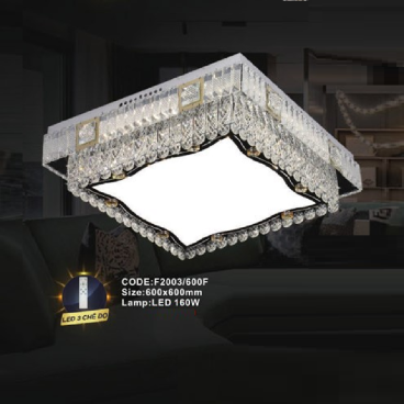 CODE: F2003/600F:  Đèn áp trần vuông LED - KT: L600mm x W600mm - Đèn LED 160W, ánh sáng đổi 3 màu