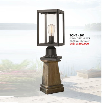 TCNT - 201: Đèn đầu trụ cổng - KT: W180mm x H445mm  - Bóng đèn E27 x 1 bóng