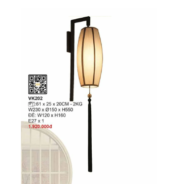 VK202: Đèn gắn tường chao vải - KT: W230mm x Ø150mm x H550mm - Bóng đèn E27 x 1