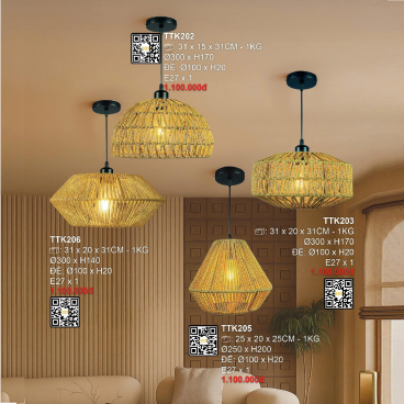 TTK202:  Đèn thả đơn LED - KT: Ø300mm x H170mm - Đèn E27 x 1 bóng