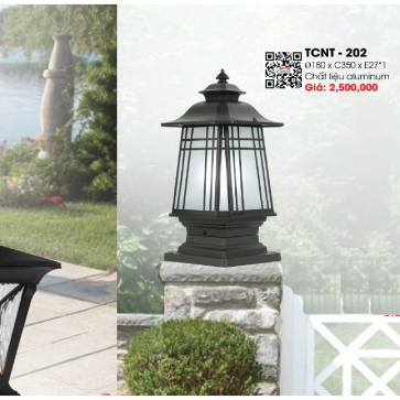 TCNT - 202: Đèn đầu trụ cổng - KT: W180mm x H350mm  - Bóng đèn E27 x 1 bóng