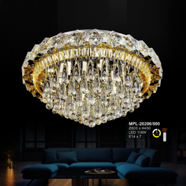 A - MPL - 20206/800: Đèn áp trần LED Phale  - KT: Ø800mm x H450mm -  Bóng đèn E14 x 7 bóng + Đèn LED 118W đổi 3 màu