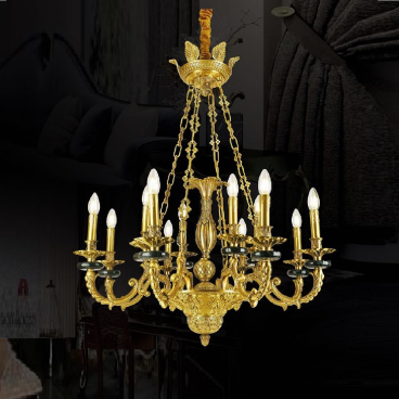 S - CĐ 2022/8+4: chùm đồng 12 tay, đá đen - KT: Ø930mm x H950mm - Đèn chân E14 x 12 bóng