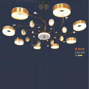 NC 203/16: Đèn chùm LED 16 tay - KT: Ø1100mm x H300mm - Đèn LED đổi 3 màu