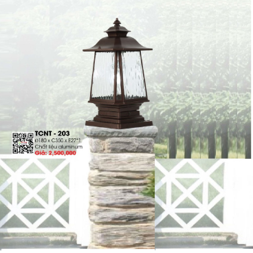 TCNT - 203: Đèn đầu trụ cổng - KT: W180mm x H350mm  - Bóng đèn E27 x 1 bóng