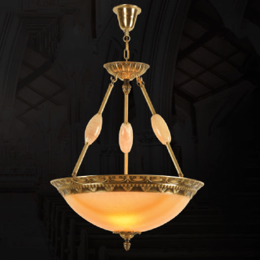 HF - TĐ - 217: Đèn thả đồng chao đá - KT: Ø500mm x H560mm + 450mm - Đèn chân E27 x 3 bóng