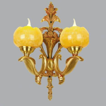 SN - VĐ 2045/2: Đèn vách đồng đôi, chao đá - KT: Ø350mm x H450mm - Đèn chân E14 x 2 bóng