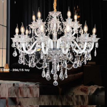 CNQT - 206/15 tay: Đèn chùm nến Phale 15 tay - KT: Ø800mm x H1200mm - Bóng đèn nến E14 x 15 bóng