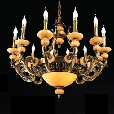 VER - CĐ 2060/12 : Chùm đồng 12 bóng, chao đá - KT: Ø930mm x H600mm - Bóng đèn chân E14 x 12 bóng