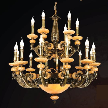 VER - CĐ 2060/18 : Chùm đồng 18 bóng, chao đá - KT: Ø930mm x H 950mm - Bóng đèn chân E14 x 18 bóng