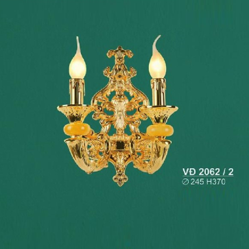 SN - VĐ 2062/2: Đèn vách đồng đôi, bóng đèn nến - KT: Ø245mm x H370mm - Đèn chân E14 x 2 bóng