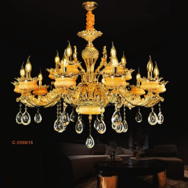 E - C - 2068/15: Đèn chùm 15 tay chao đá  - KT: Ø980mm x H750mm - Bóng đèn E14 x 15 bóng