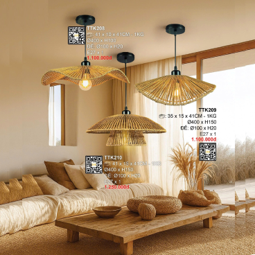 TTK208:  Đèn thả đơn LED - KT: Ø400mm x H100mm - Đèn E27 x 1 bóng