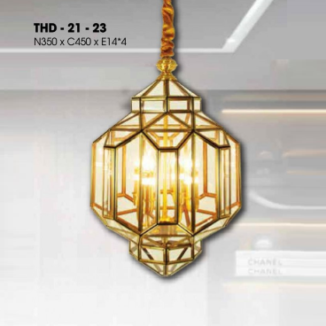 THD - 21 - 23: Đèn thả đồng - KT: W350mm x H450mm - Bóng đèn E14 x 4 bóng