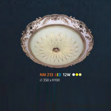 NM 213 LED: Đèn ốp trần LED chao thủy tinh - KT: Ø350mm x H100mm - Đèn LED 12W đổi 3 màu